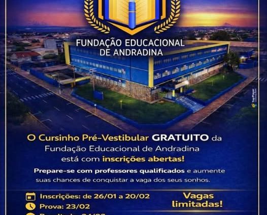 CURSINHO PRÉ-VESTIBULAR GRATUITO: INSCRIÇÕES ABERTAS