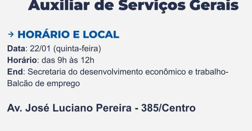 AUXILIAR DE SERVIÇOS GERAIS: OPORTUNIDADE EM CASTILHO