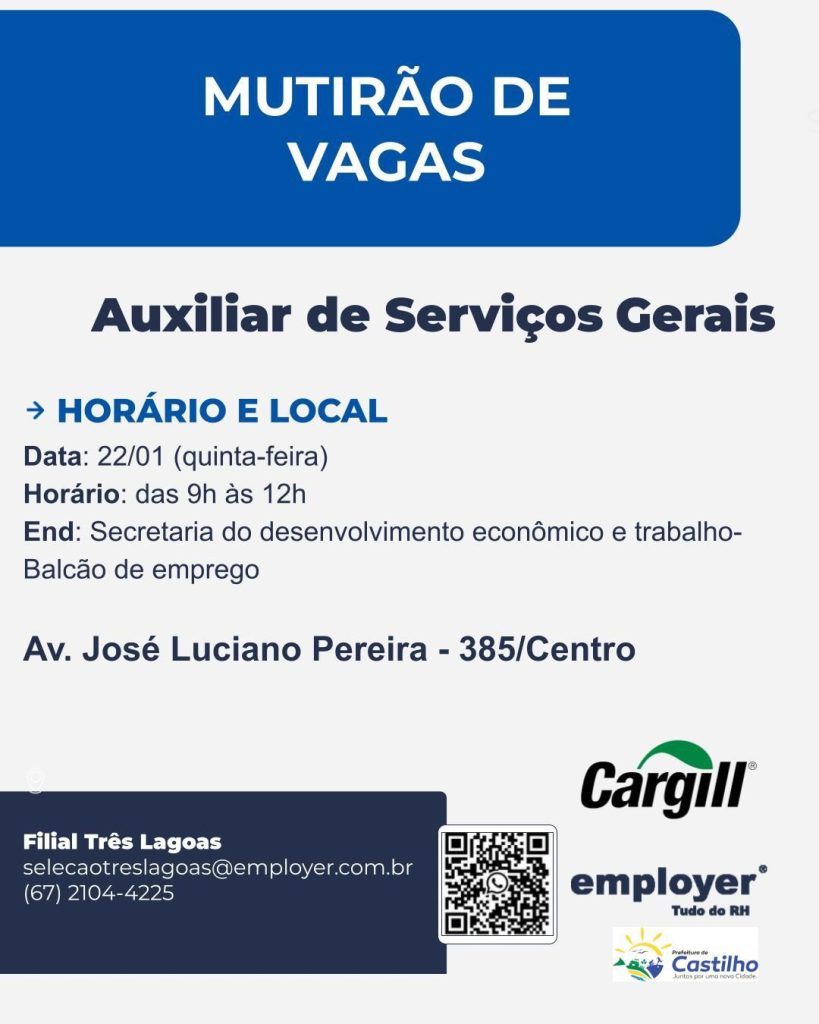 AUXILIAR DE SERVIÇOS GERAIS: OPORTUNIDADE EM CASTILHO