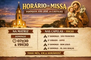 HORÁRIO DE MISSA PARÓQUIA SÃO JOSÉ: CONFIRA OS 6 HORÁRIOS EM CASTILHO