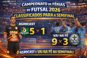 Campeonato de Férias de Futsal 2026: Agrocast e Vai na Fé garantem vaga na semifinal