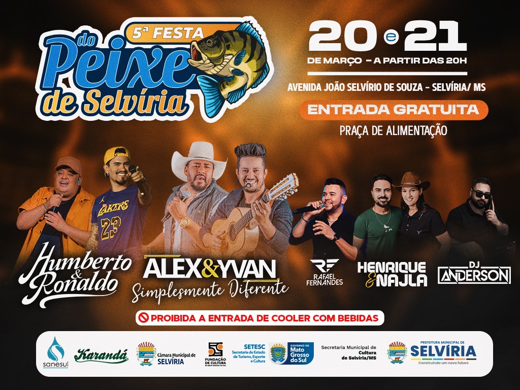 5ª Festa do Peixe de Selvíria contará com Humberto e Ronaldo e Alex e Yvan