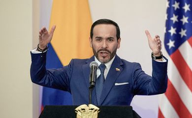 FILE PHOTO: Colombian President Abelardo De La Espriella speaks during a bilateral agreements signing ceremony with U.S. Secretary of State Marco Rubio, in Barranquilla, Colombia, September 8, 2026. Fernando Vergara/Pool via REUTERS/File Photo