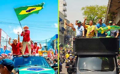 Brasília (DF), 10/10/2026 - Candidatos Luiz Inácio Lula da Silva e Flávio Bolsonaro durante campanha para o segundo turno das Eleições 2026. Foto: Arte/Agência Brasil