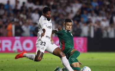 Soccer Football - Brasileiro Championship - Santos v Palmeiras - Estadio Urbano Caldeira, Santos, Brazil - October 28, 2026 Palmeiras' Andreas Pereira in action with Santos' Rodinei REUTERS/Thiago Bernardes
